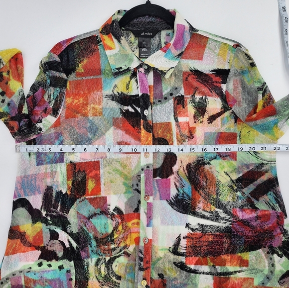 Ali Miles Button Down Sheer Shirt Art To Wear Abstract Colorful Large - Picture 5 of 9
